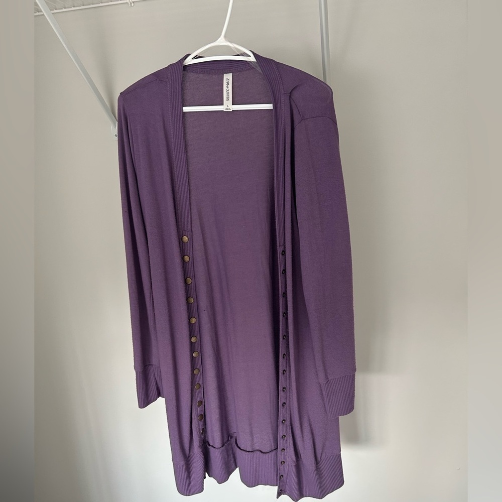 Zenana Purple Longline Button Front Cardigan Sweater L